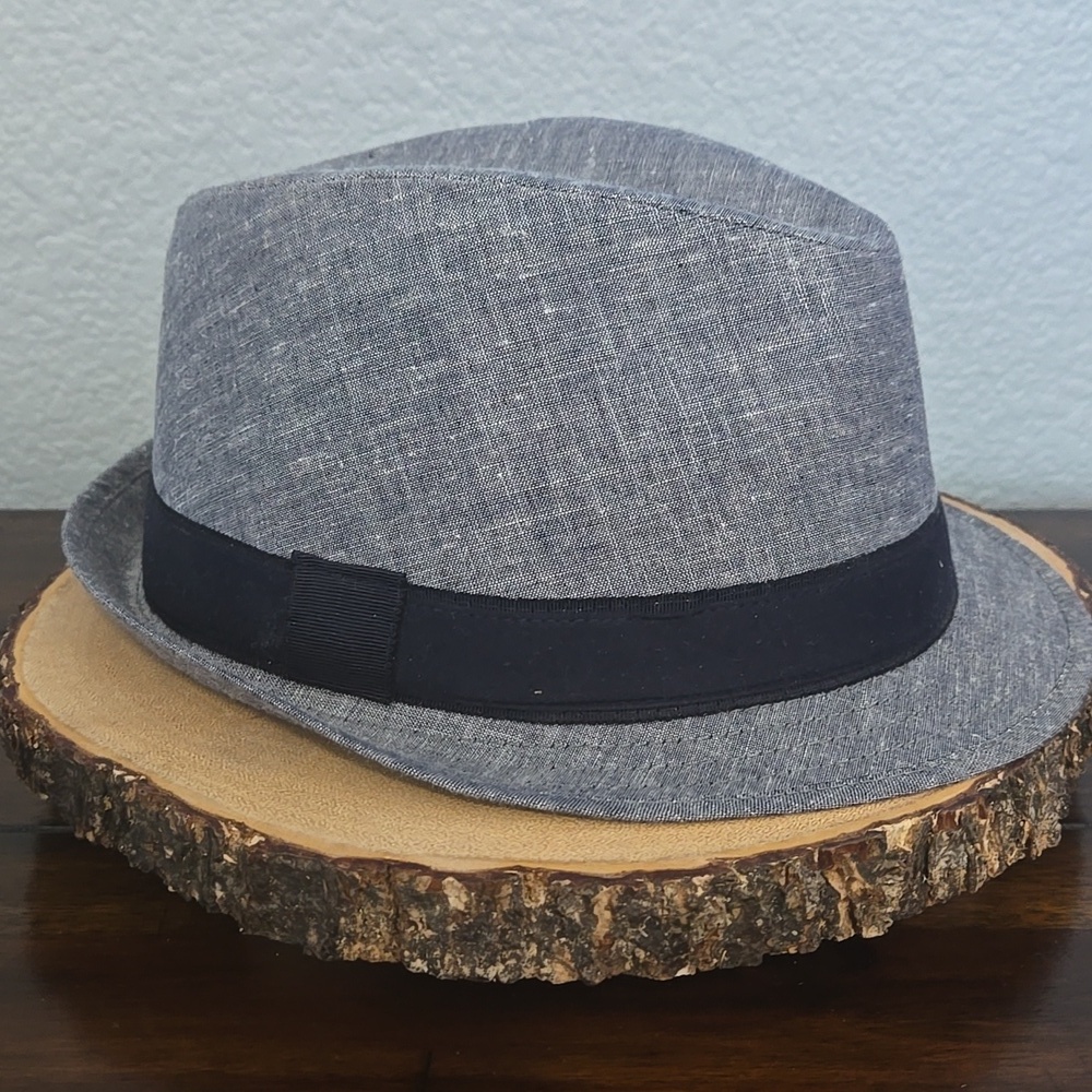 BANANA REBUPLIC Fedora Cotton Linen Blend Grayish Blue Gingham Lined Sz X/L